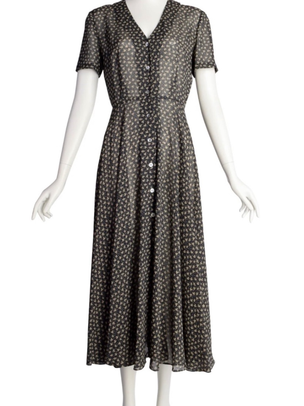 DKNY Black Maxi Dress with Cream Floral Print